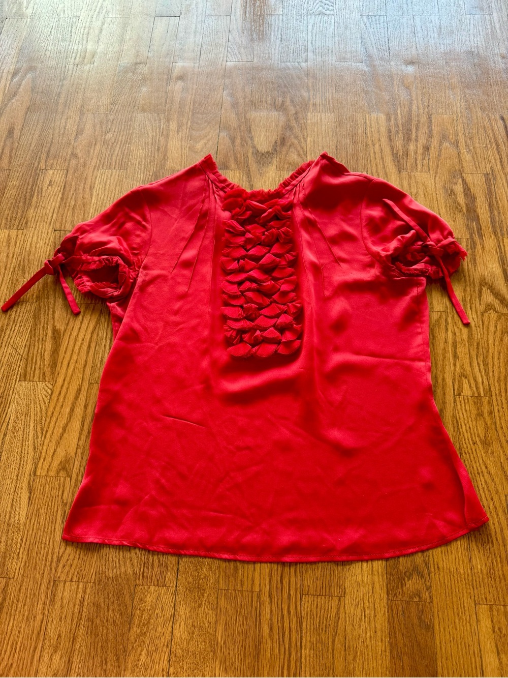 Carolina Herrera Red Silk Short-Sleeve Blouse